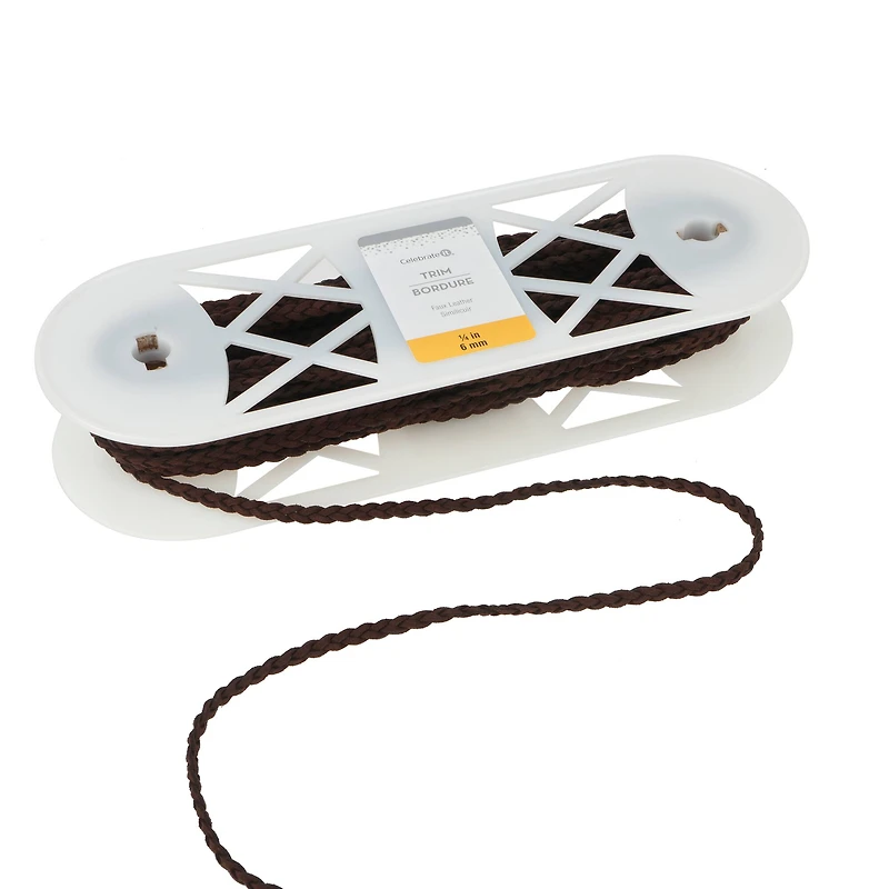 1/4" Dark Brown Faux Leather Braid Trim by Celebrate It®