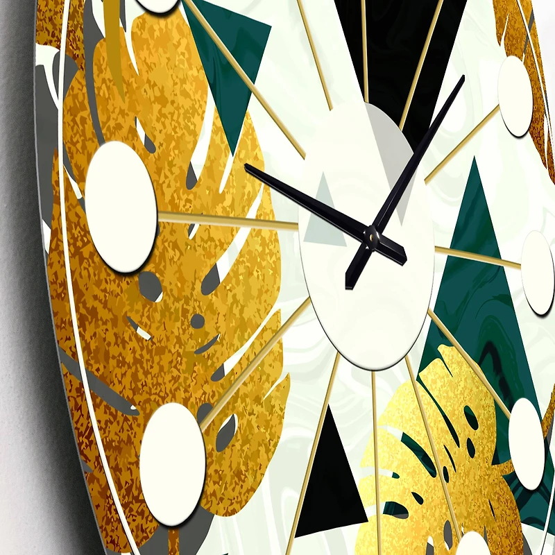Designart 'Golden Foliage V Mid-Century Modern Wall Clock