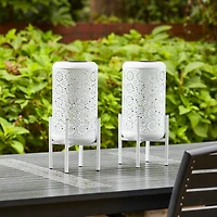 Glitzhome® 14.25" Metal Cutout Flower Pattern Solar Powered LED Outdoor Lanterns