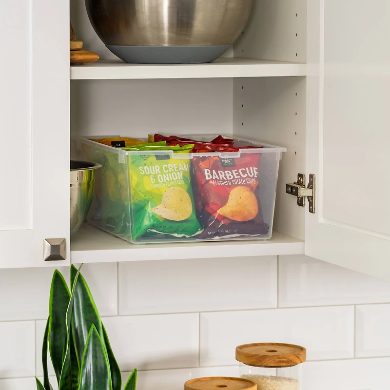 IRIS® 12qt. Clear Deep Storage Boxes with Lids & Blue Latches, 4ct.