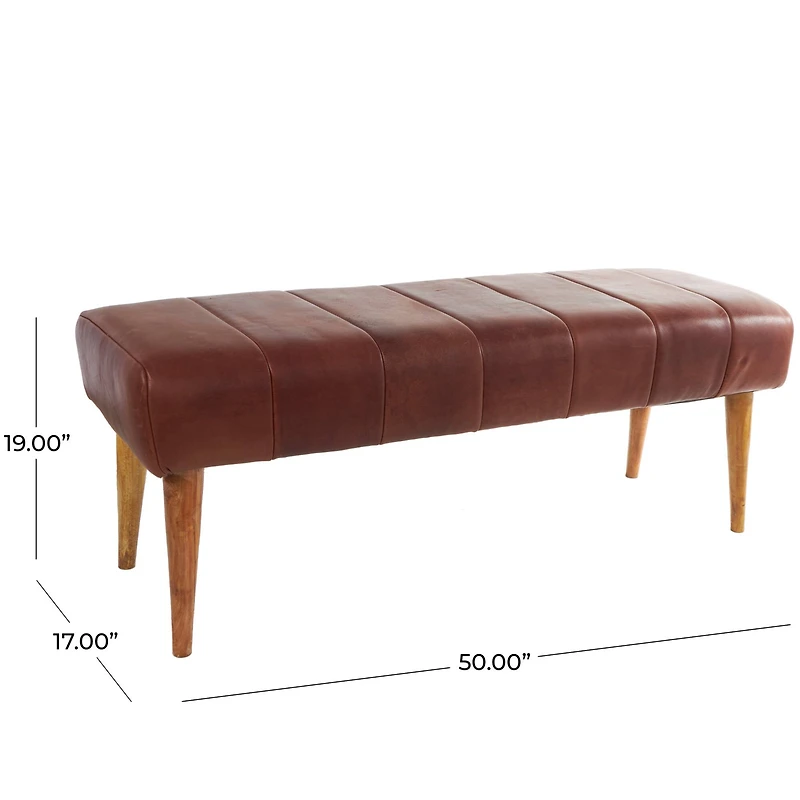 4ft. Brown Leather Upholstered Bench