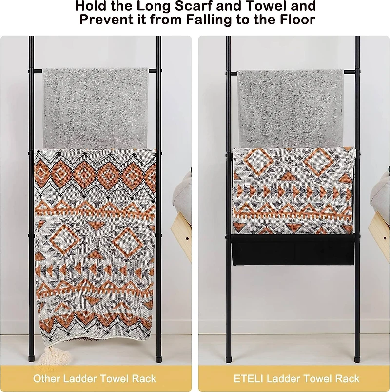 NEX™ 64.5" Farmhouse Decorative Ladder with 5 Hooks & Pocket