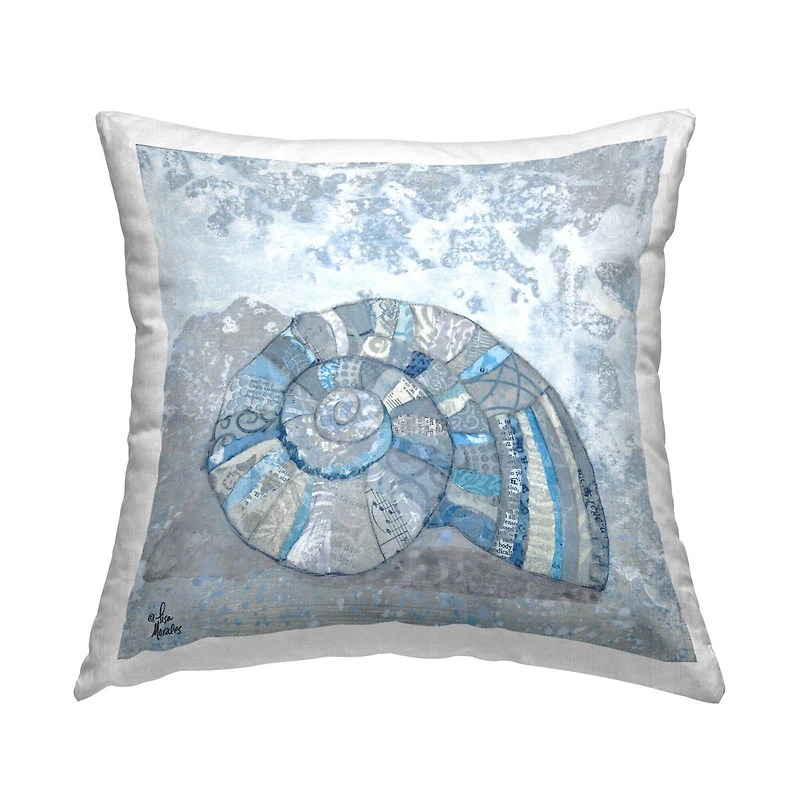 Stupell Industries Collage Patterned Blue Nautical Spiral Seashell Throw Pillow, 18" x 18"