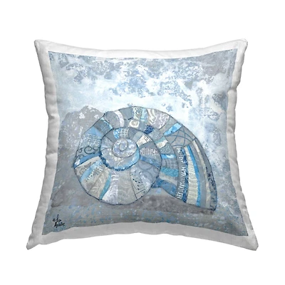 Stupell Industries Collage Patterned Blue Nautical Spiral Seashell Throw Pillow, 18" x 18"