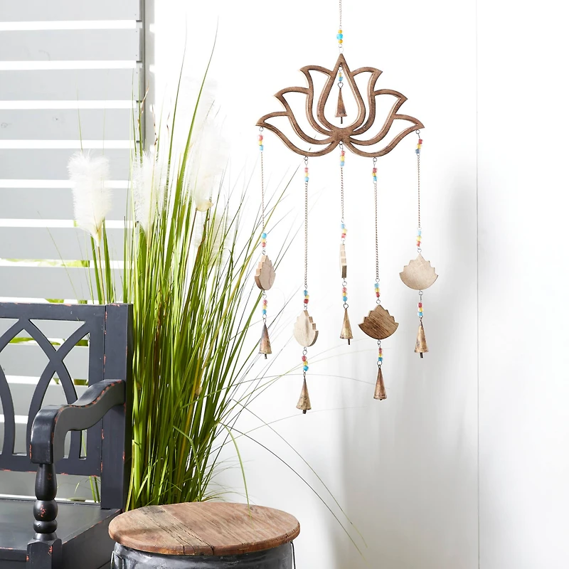 Gold Mango Wood Eclectic Style Windchime, 15" x 30"