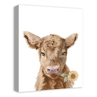 Baby Highland Cow Sunflower 16" x 20" Canvas Wall Art
