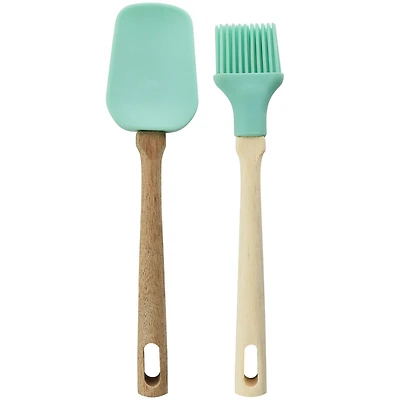 Martha Stewart Everyday Mint Silicone Mini Spoonula and Brush Utensil Set