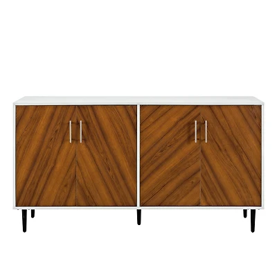 Walker Edison 58" Teak Bookmatch & White Mid Century Modern TV Buffet