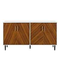 Walker Edison 58" Teak Bookmatch & White Mid Century Modern TV Buffet