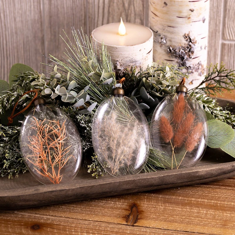 12 Pack 5.5" Warm Tone Dried Floral Glass Ornaments
