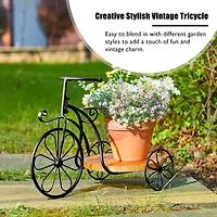 Glitzhome® 18" Black Metal Tricycle Planter Stand with Solid Wood Tray