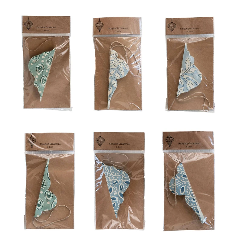 Hello Honey® 6 Pack 5" Blue & Ivory Honeycomb Finial Recycled Paper Ornaments