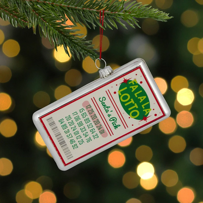 Glass "Fa La La Lotto Santa's Pick" Hanging Christmas Ornament - 4.25" - Silver