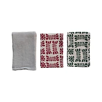 Hello Honey® Red, Green & White Printed Waffle Weave Stonewashed Cotton Tea Towels, 3ct.
