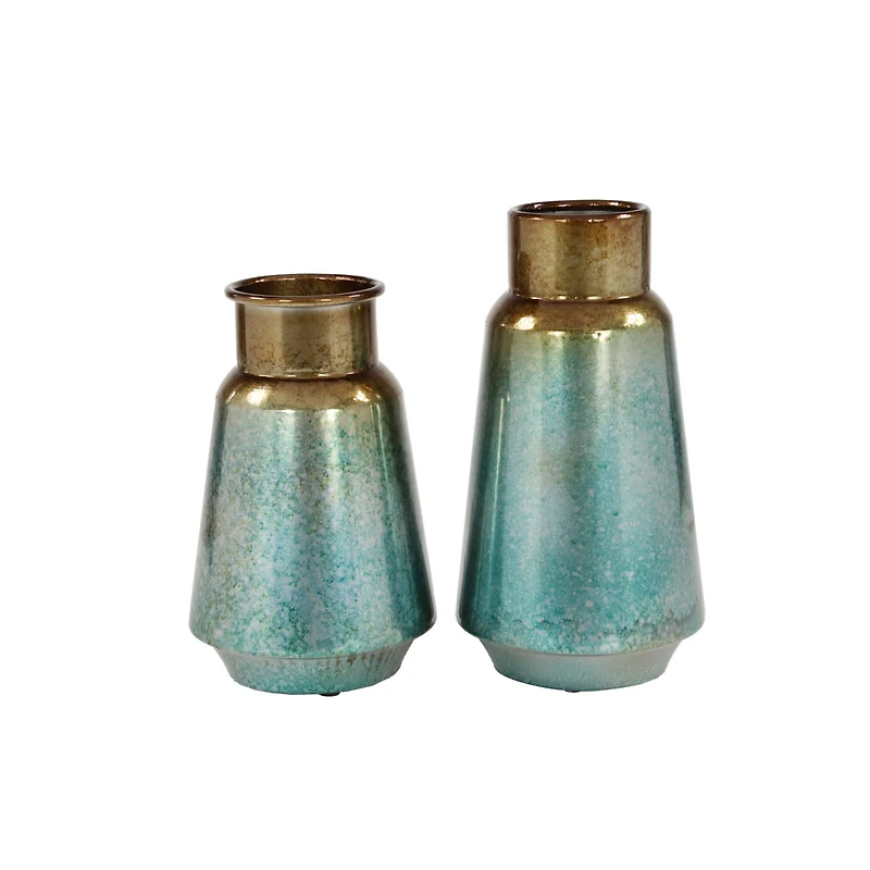 Set of 2 Turquoise Metal Rustic Vase, 15", 12"