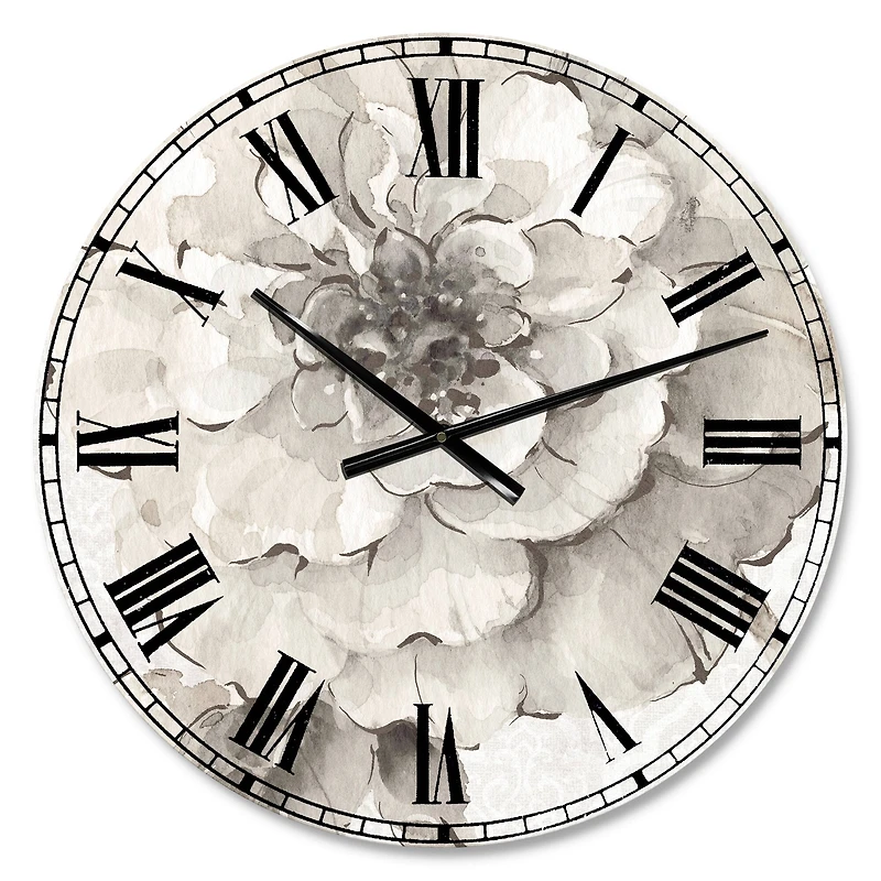 Designart Indigold Grey Peonies II Traditional Wall Clock
