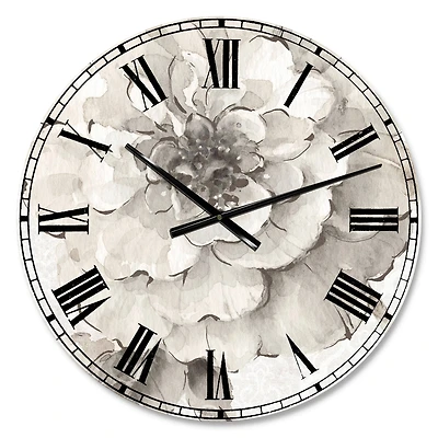 Designart Indigold Grey Peonies II Traditional Wall Clock