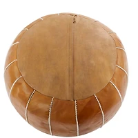 Light Brown Leather Bohemian Pouf, 24" x 24" x 18"