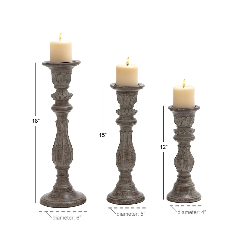 Brown Mango Wood Traditional Pillar Candle Holder Set