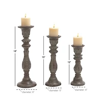 Brown Mango Wood Traditional Pillar Candle Holder Set