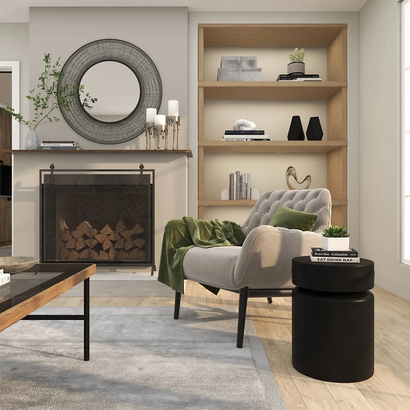 18" Black Metal Drum Accent Table