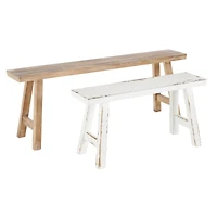 Wood Slim Distressed Bench Set
