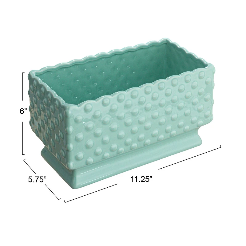 Hello Honey® 11" Mint Ceramic Hobnail Planter with Scalloped Edge