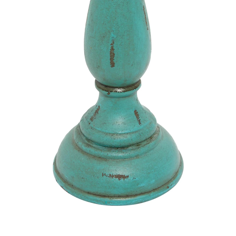 Turquoise Wood Traditional Candle Holder Set