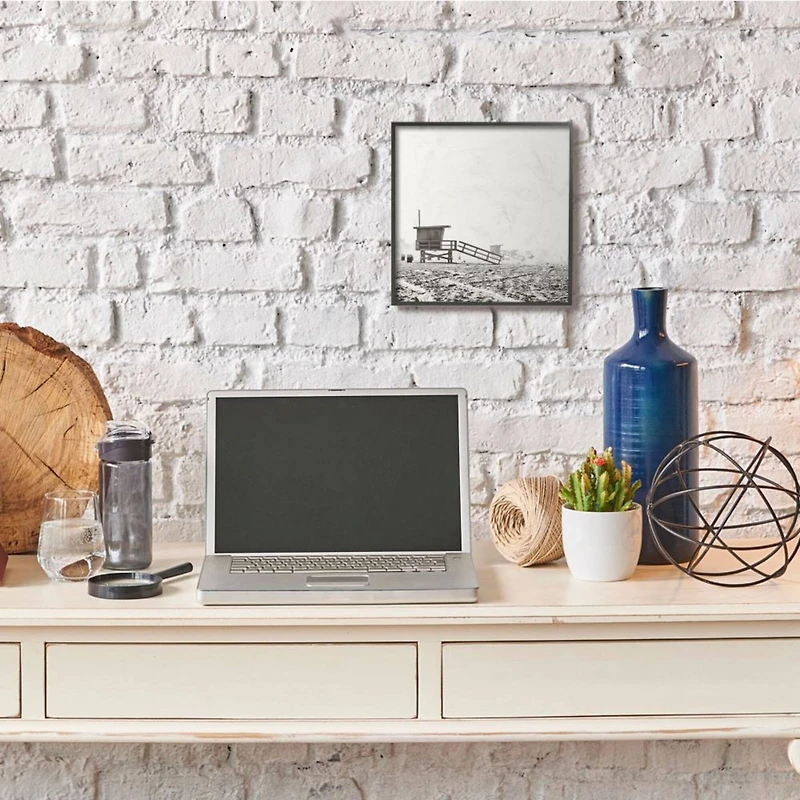 Stupell Industries Lifeguard Stands on Beach Wall Art in Black Frame