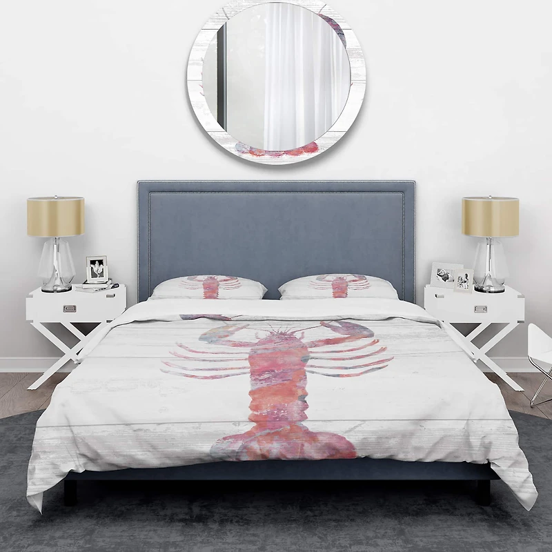 Designart 'Pink lobster Ocean Life' Coastal Bedding Set