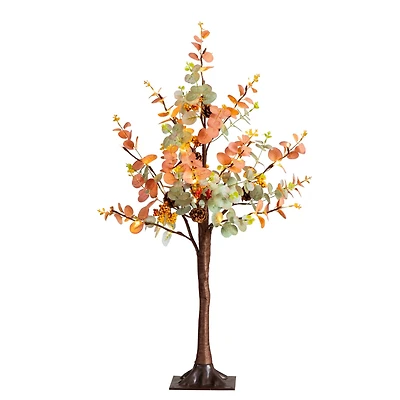 3ft. Pre-Lit Autumn Eucalyptus Artificial Fall Tree with Pinecones, Berries and 36 Warm White LED Lights