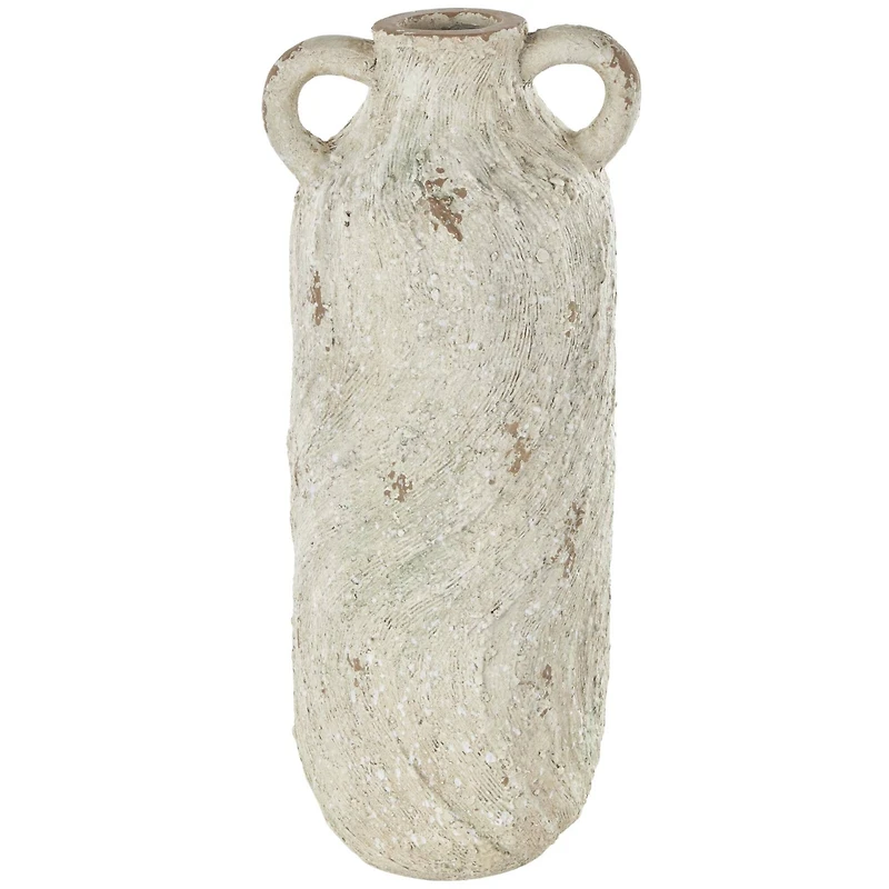 22" Cream Magnesium Oxide Textured Amphora Vase with Handles