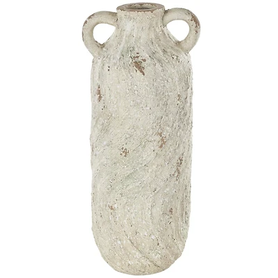 22" Cream Magnesium Oxide Textured Amphora Vase with Handles