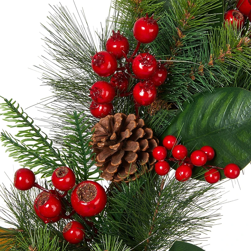 Glitzhome® 24" Pre-Lit Berry, Magnolia Leaf & Pinecone Wreath