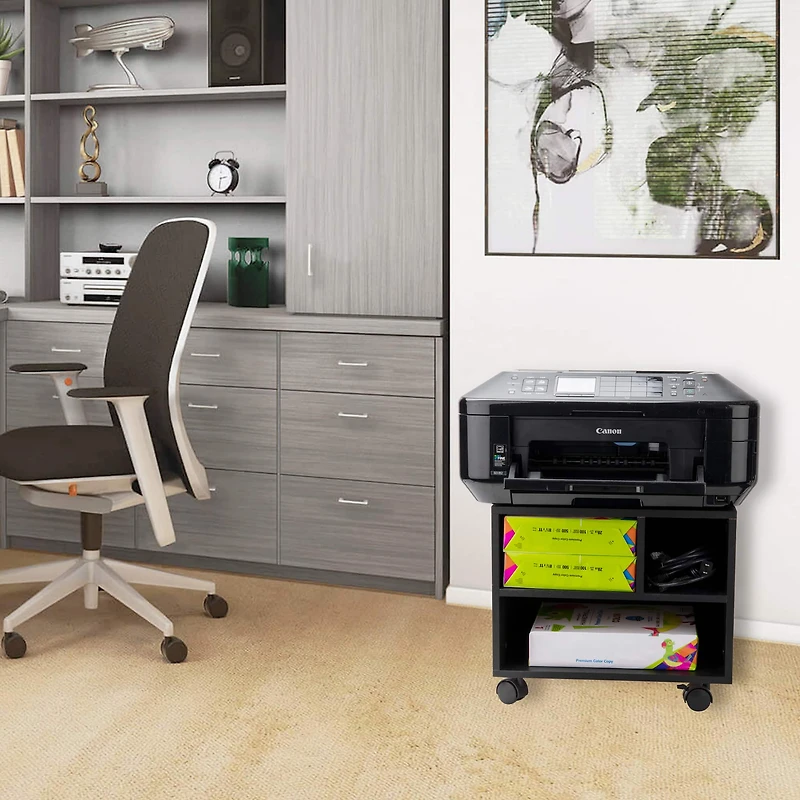 Mind Reader 15.7" Black Printer Cart with Rolling Supply Organization Shelves