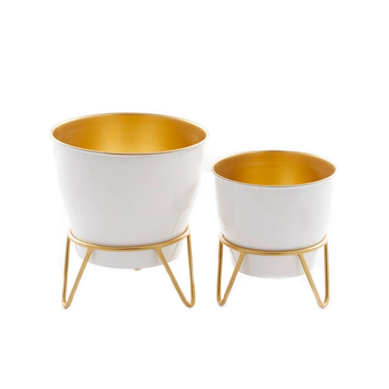 The Novogratz Set of 2 White Iron Modern Planter, 11" x 10" x 10"