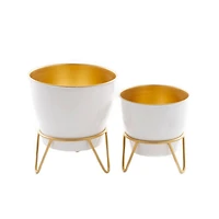 The Novogratz Set of 2 White Iron Modern Planter, 11" x 10" x 10"