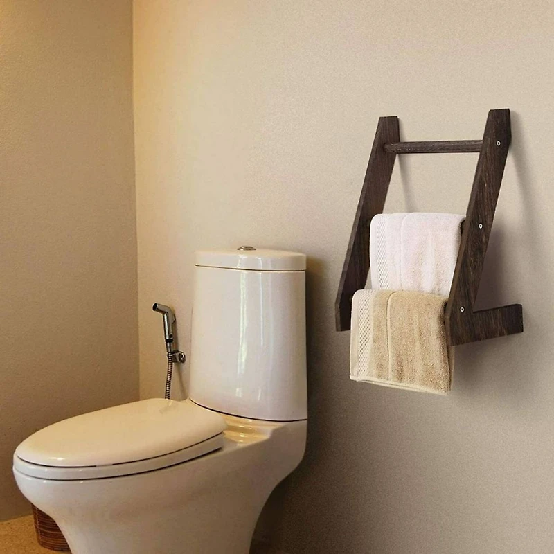 3-Tier Rustic Wood Farmhouse Wall Hanging Ladder Towel Rack