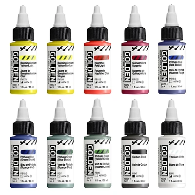 Golden® High Flow Acrylic 10 Color Paint Mixing Set