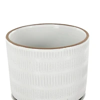 White Linear & Dotted Pattern Ceramic Planter Set