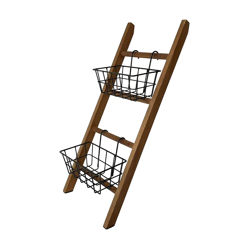 25" Wooden Decorative Ladder with Metal Baskets by Ashland®