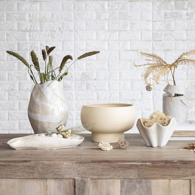 Hello Honey® 7.5" Cream Reactive Glaze Round Stoneware Ruffled Bowl