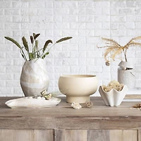 Hello Honey® 7.5" Cream Reactive Glaze Round Stoneware Ruffled Bowl