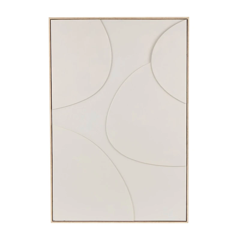 Beige Wooden Geometric Framed Wall Art with Abstract Circles and Brown Wooden Frame