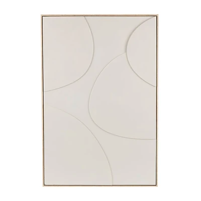 Beige Wooden Geometric Framed Wall Art with Abstract Circles and Brown Wooden Frame