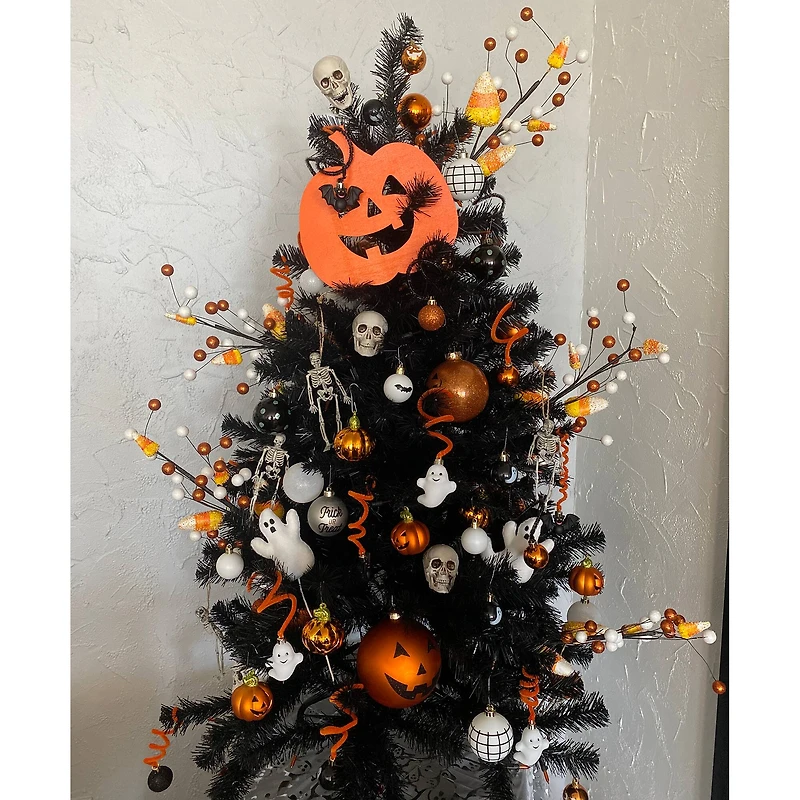 4ft. Pre-Lit Black Noble Spruce Artificial Halloween Tree, Orange Lights