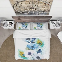 Designart 'Anemones And Peacock Feathers' Floral Bedding Set