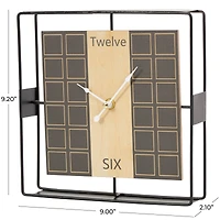 9" Black Geometric Open Frame Square Clock with Grid Pattern