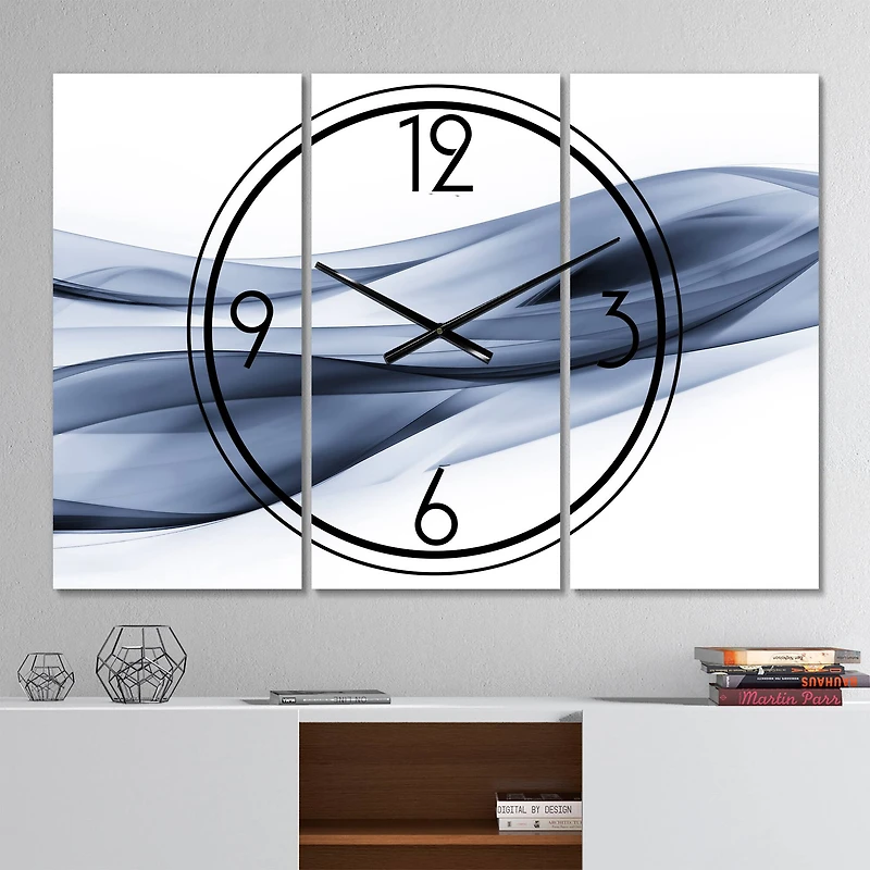 Designart Glittering Light Blue Pattern Modern 3 Panel Wall Clock