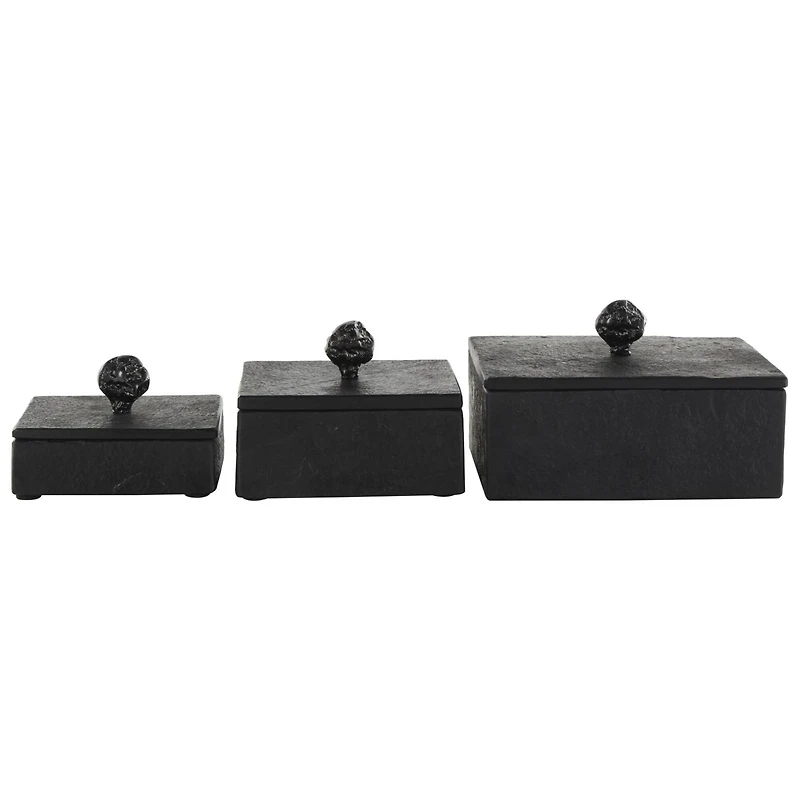 Black Textured Decorative Box Set with Knobs
